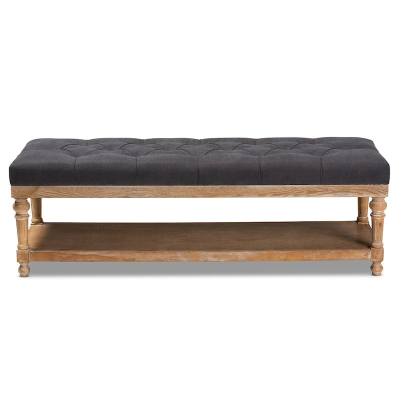 Modern Rustic Button Tufted Storage Bench - Charcoal