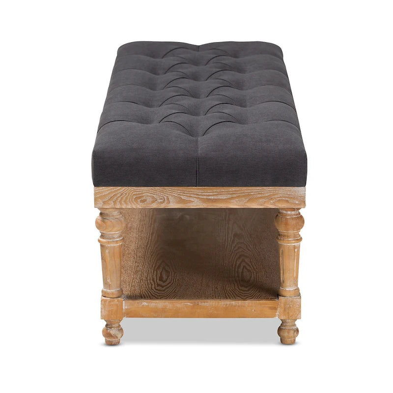 Modern Rustic Button Tufted Storage Bench - Charcoal