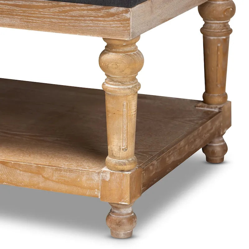 Modern Rustic Button Tufted Storage Bench - Charcoal