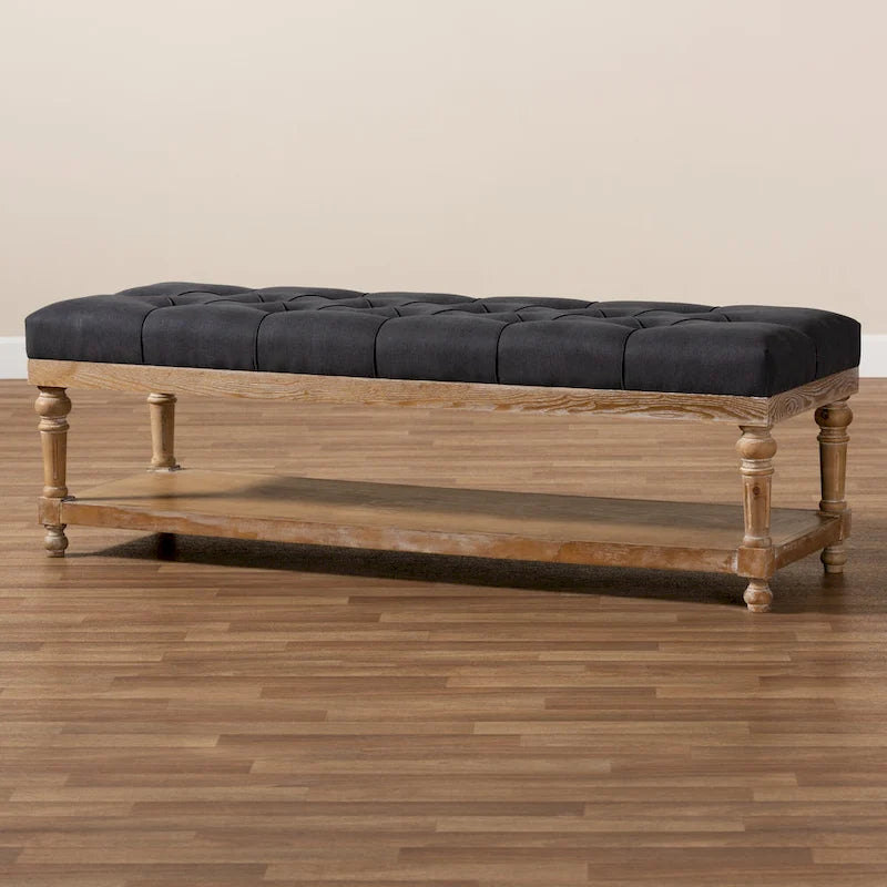 Modern Rustic Button Tufted Storage Bench - Charcoal