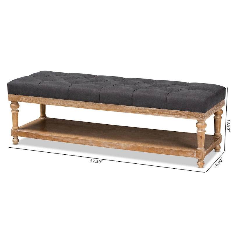 Modern Rustic Button Tufted Storage Bench - Charcoal