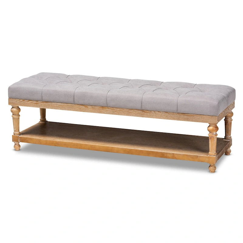 Modern Rustic Button Tufted Storage Bench - Charcoal