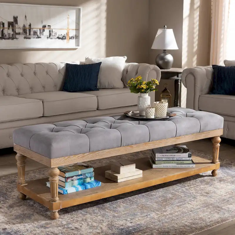 Modern Rustic Button Tufted Storage Bench - Charcoal