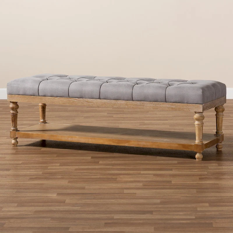 Modern Rustic Button Tufted Storage Bench - Charcoal
