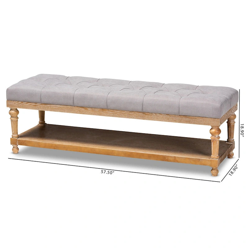 Modern Rustic Button Tufted Storage Bench - Charcoal