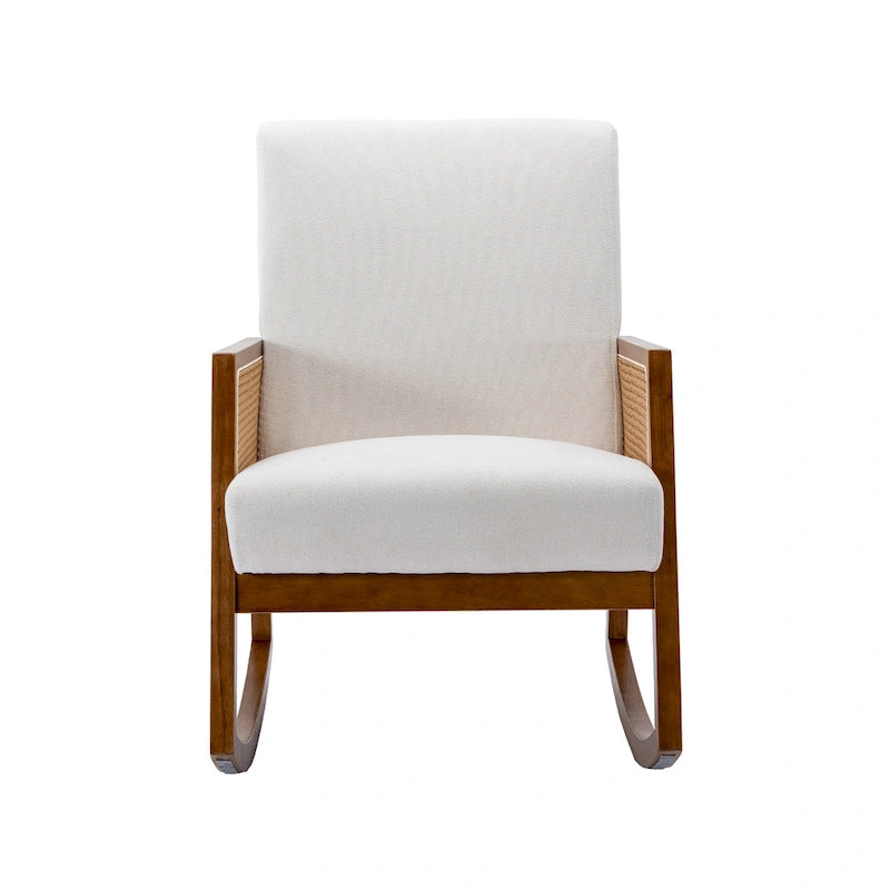 Modern PU Leather Rocking Chair with Rattan Arms