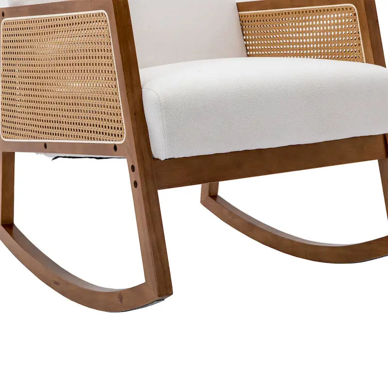 Modern PU Leather Rocking Chair with Rattan Arms