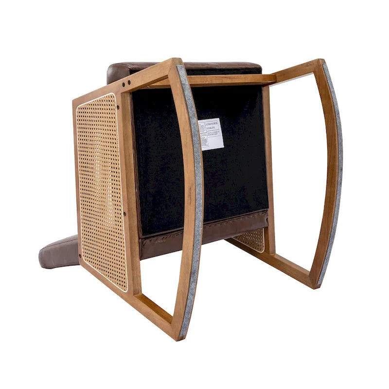 Modern PU Leather Rocking Chair with Rattan Arms