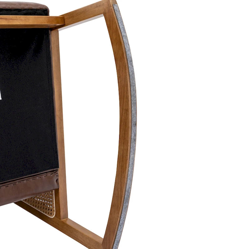 Modern PU Leather Rocking Chair with Rattan Arms