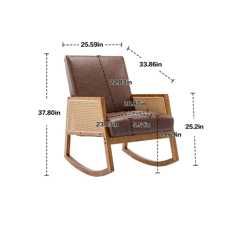 Modern PU Leather Rocking Chair with Rattan Arms