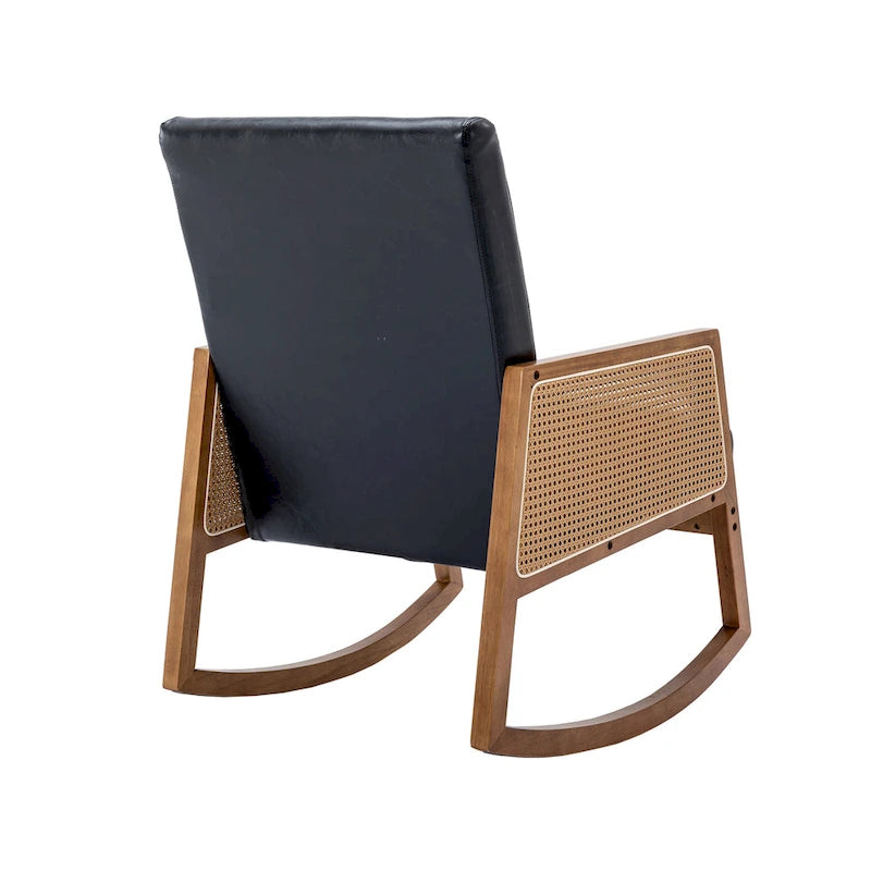Modern PU Leather Rocking Chair with Rattan Arms