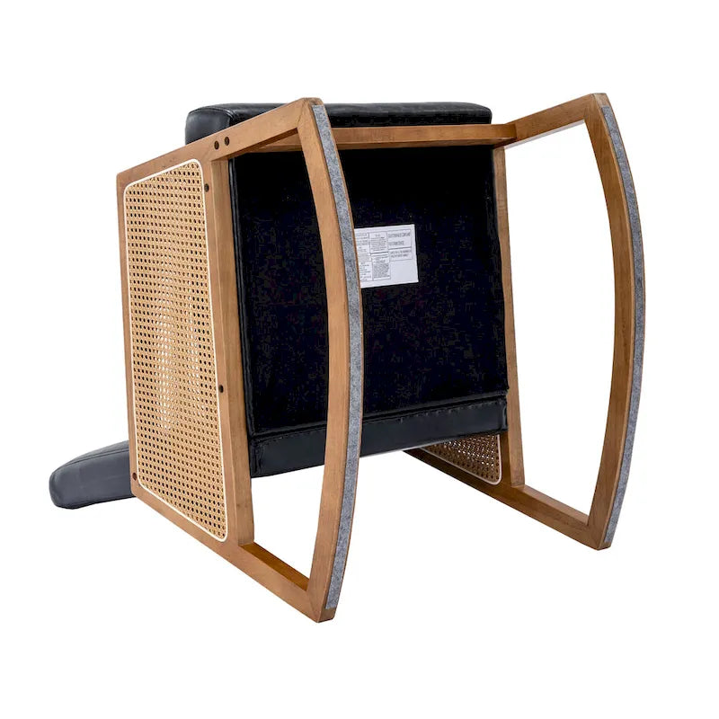 Modern PU Leather Rocking Chair with Rattan Arms