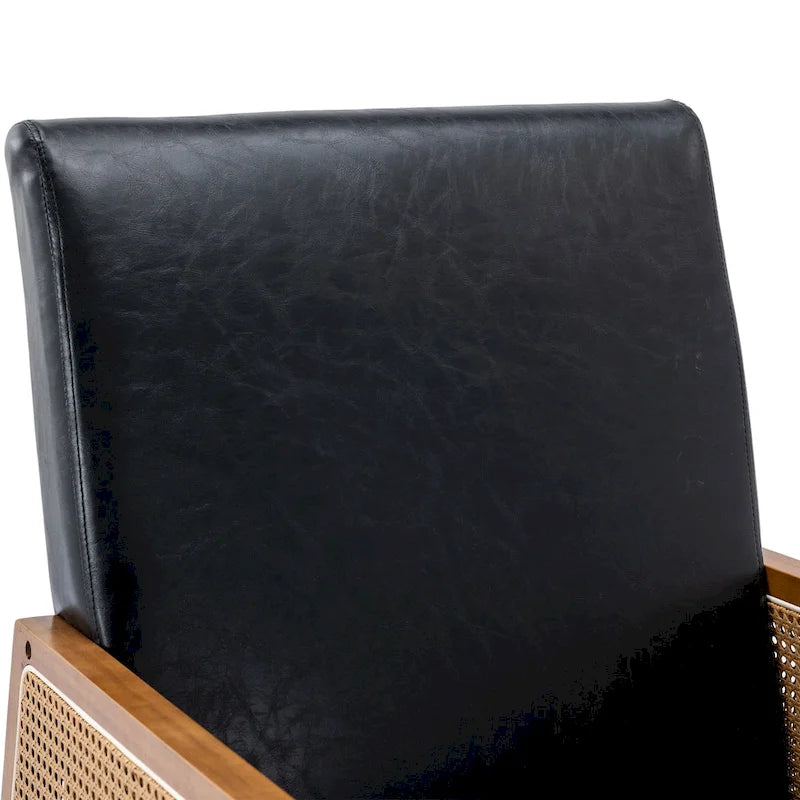 Modern PU Leather Rocking Chair with Rattan Arms