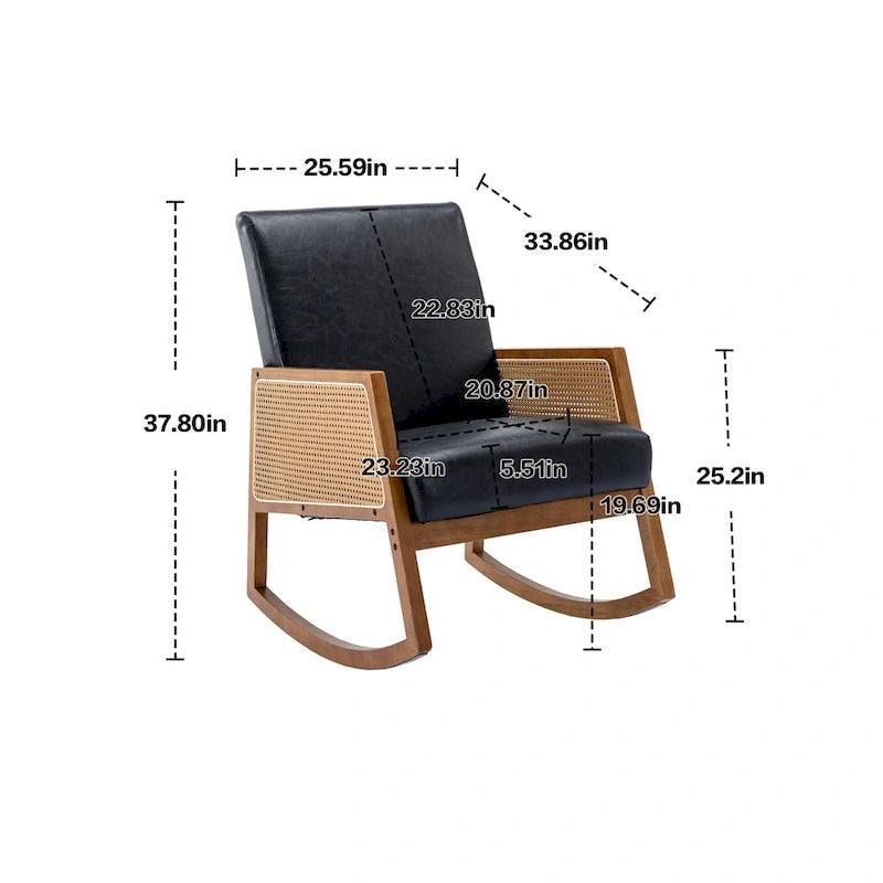 Modern PU Leather Rocking Chair with Rattan Arms