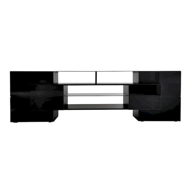 TV Stand with 2 Illuminated Glass Shelves, High Gloss Entertainment Center for TVs Up to 80"