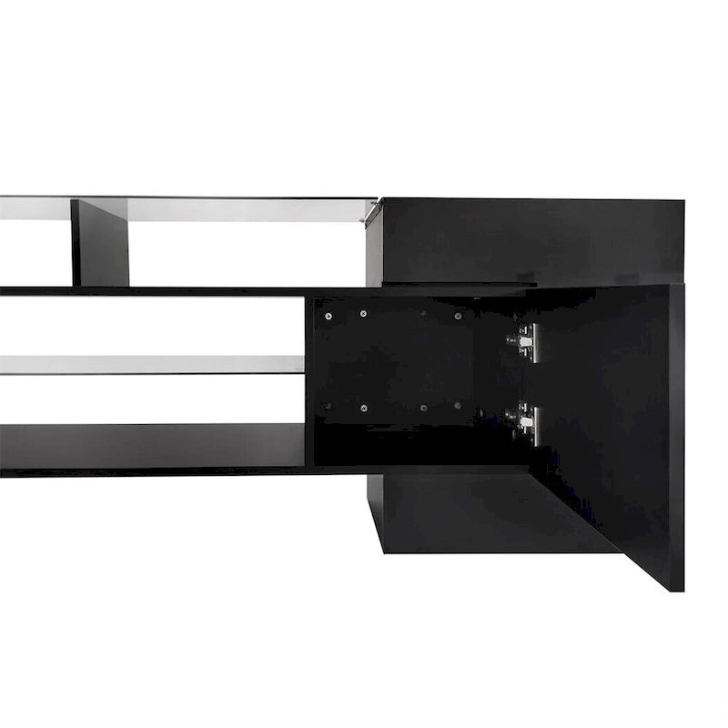 TV Stand with 2 Illuminated Glass Shelves, High Gloss Entertainment Center for TVs Up to 80"