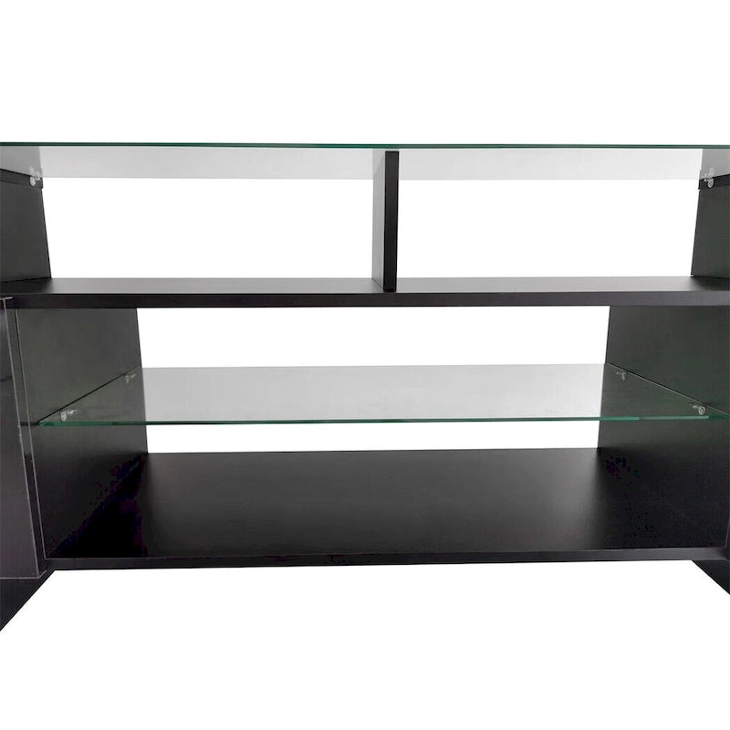 TV Stand with 2 Illuminated Glass Shelves, High Gloss Entertainment Center for TVs Up to 80"