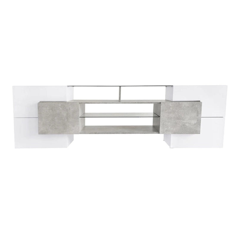 TV Stand with 2 Illuminated Glass Shelves, High Gloss Entertainment Center for TVs Up to 80"