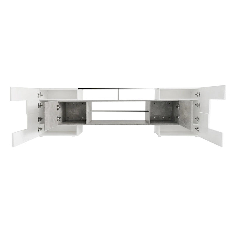 TV Stand with 2 Illuminated Glass Shelves, High Gloss Entertainment Center for TVs Up to 80"