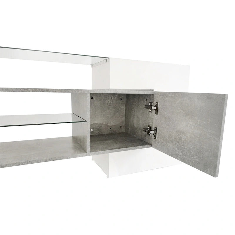 TV Stand with 2 Illuminated Glass Shelves, High Gloss Entertainment Center for TVs Up to 80"