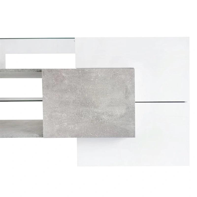 TV Stand with 2 Illuminated Glass Shelves, High Gloss Entertainment Center for TVs Up to 80"