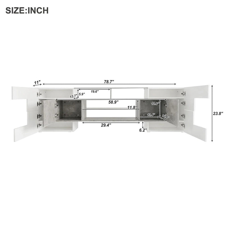 TV Stand with 2 Illuminated Glass Shelves, High Gloss Entertainment Center for TVs Up to 80"