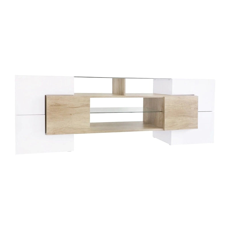 TV Stand with 2 Illuminated Glass Shelves, High Gloss Entertainment Center for TVs Up to 80"