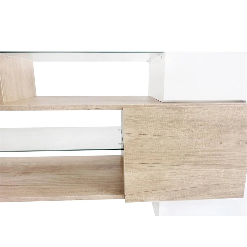 TV Stand with 2 Illuminated Glass Shelves, High Gloss Entertainment Center for TVs Up to 80"