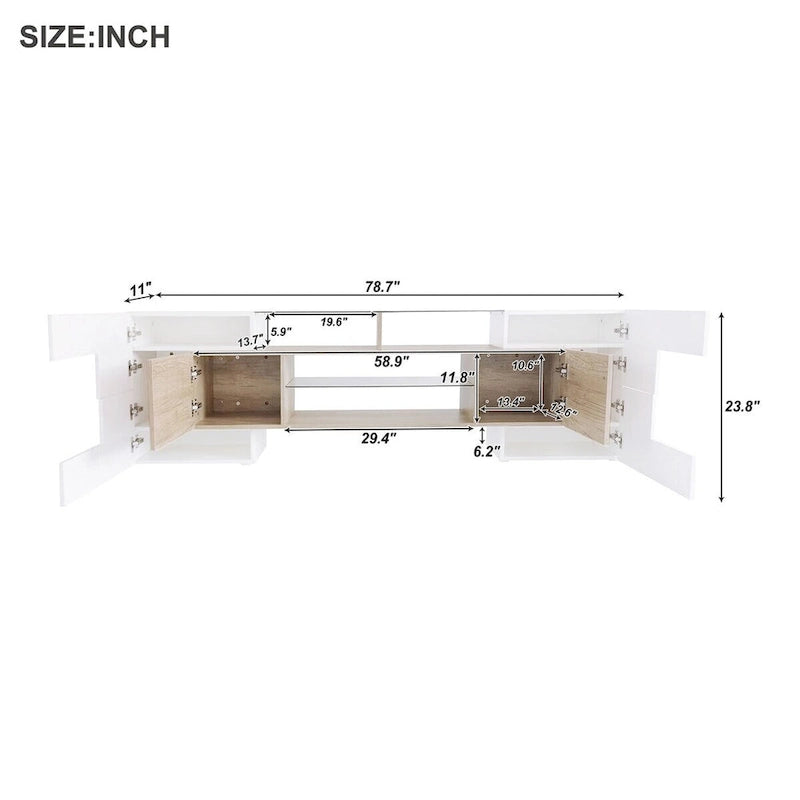 TV Stand with 2 Illuminated Glass Shelves, High Gloss Entertainment Center for TVs Up to 80"