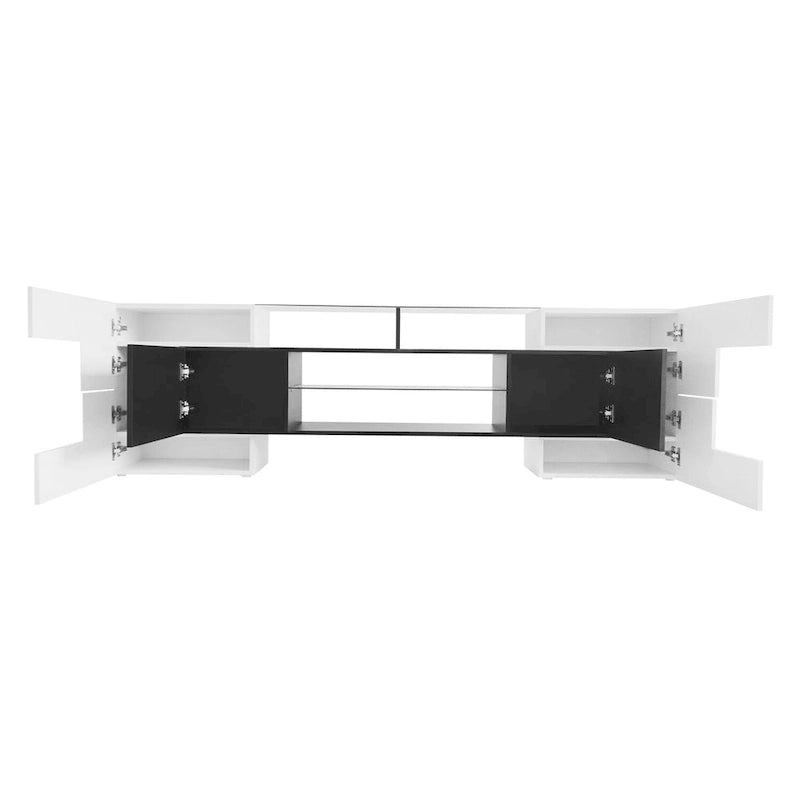 TV Stand with 2 Illuminated Glass Shelves, High Gloss Entertainment Center for TVs Up to 80"