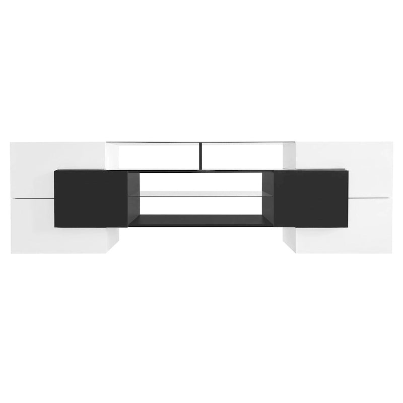 TV Stand with 2 Illuminated Glass Shelves, High Gloss Entertainment Center for TVs Up to 80"