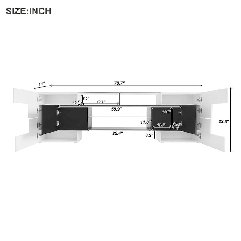 TV Stand with 2 Illuminated Glass Shelves, High Gloss Entertainment Center for TVs Up to 80"