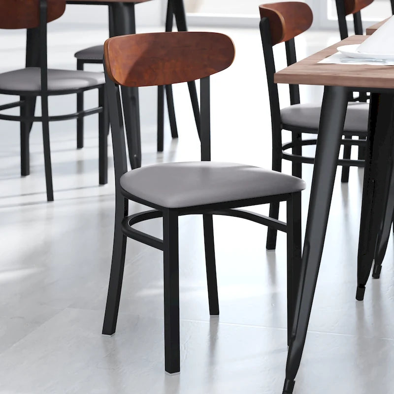 Commercial Metal Dining Chair with Wood Seat and Back