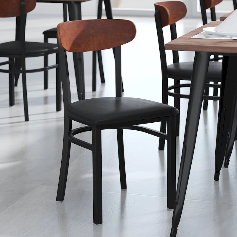 Commercial Metal Dining Chair with Wood Seat and Back