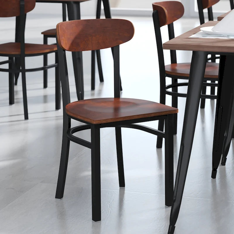 Commercial Metal Dining Chair with Wood Seat and Back