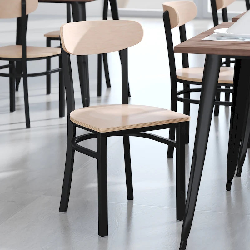 Commercial Metal Dining Chair with Wood Seat and Back