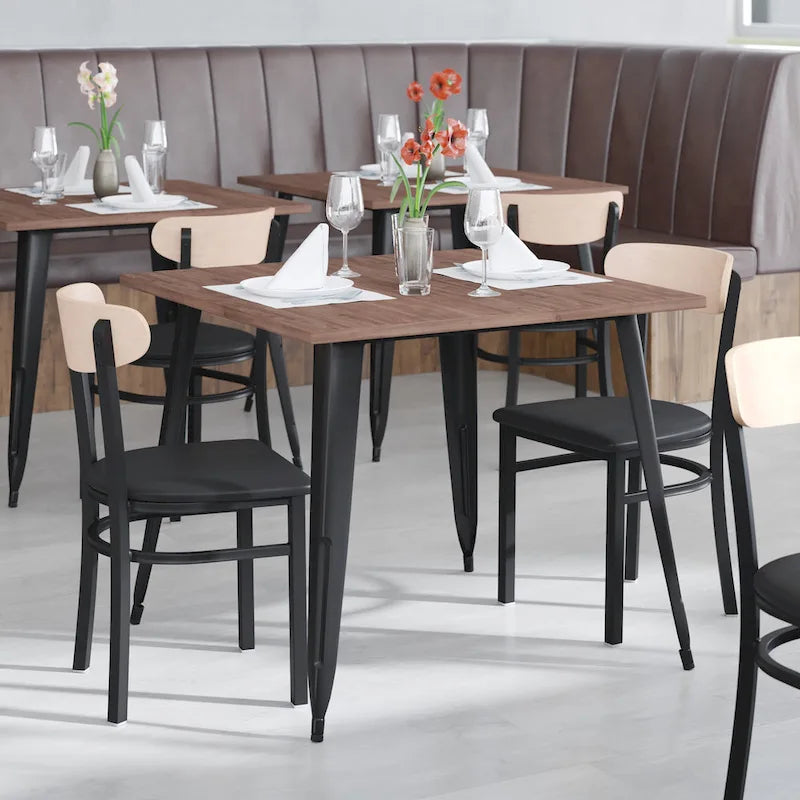 Commercial Metal Dining Chair with Wood Seat and Back