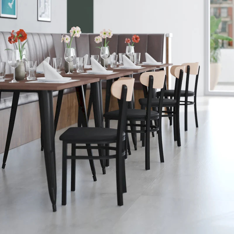 Commercial Metal Dining Chair with Wood Seat and Back