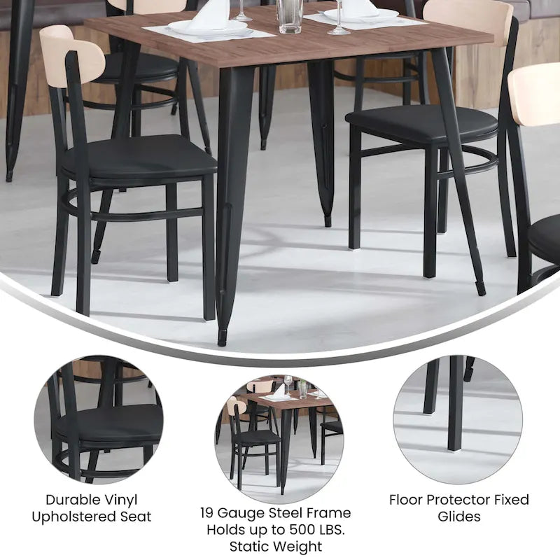 Commercial Metal Dining Chair with Wood Seat and Back