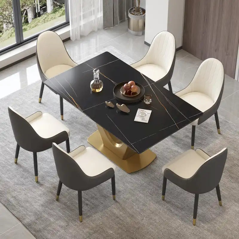 V Shape Pedestal Modern Marble Dining Table Slate Kitchen Table
