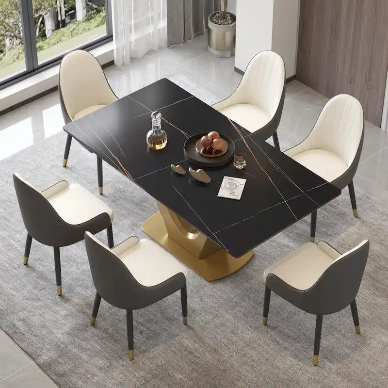 V Shape Pedestal Modern Marble Dining Table Slate Kitchen Table