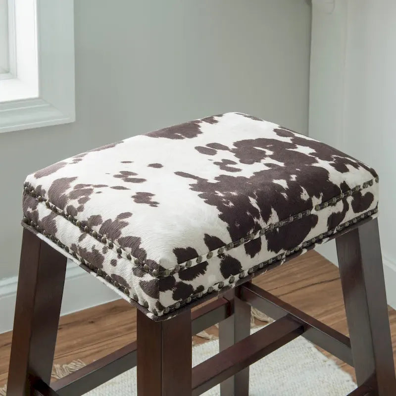 Brown Cow Print Bar Stool - Walnut Rubberwood Base