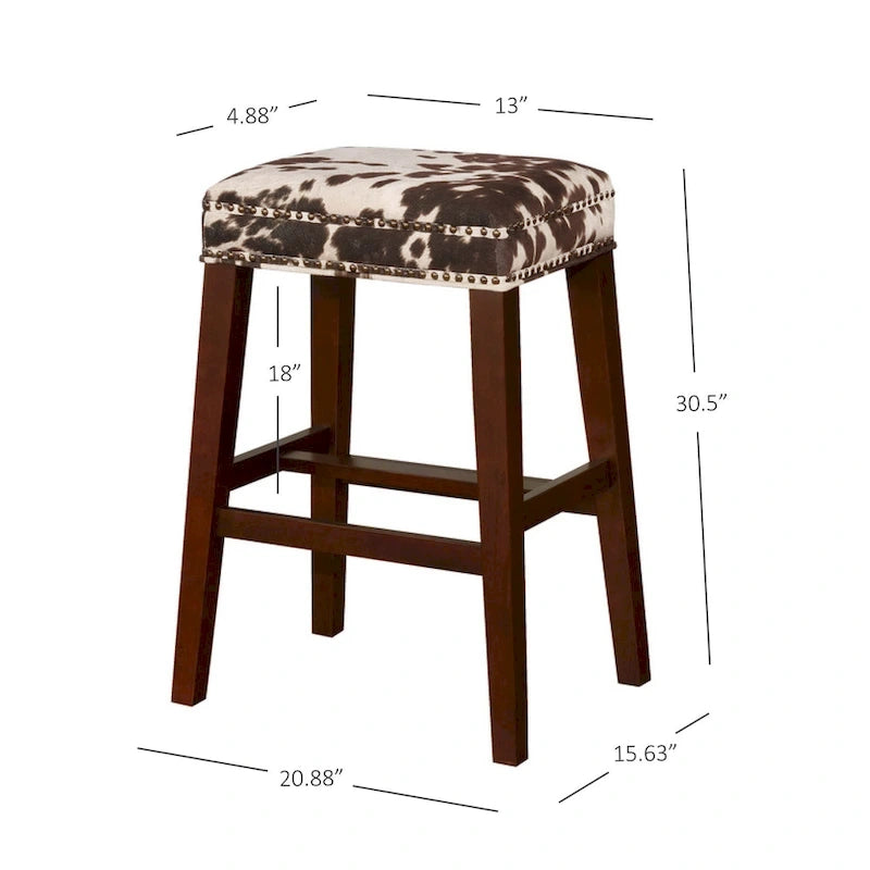 Brown Cow Print Bar Stool - Walnut Rubberwood Base