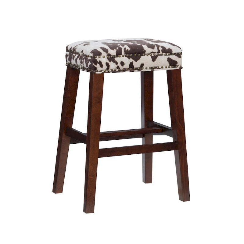 Brown Cow Print Bar Stool - Walnut Rubberwood Base