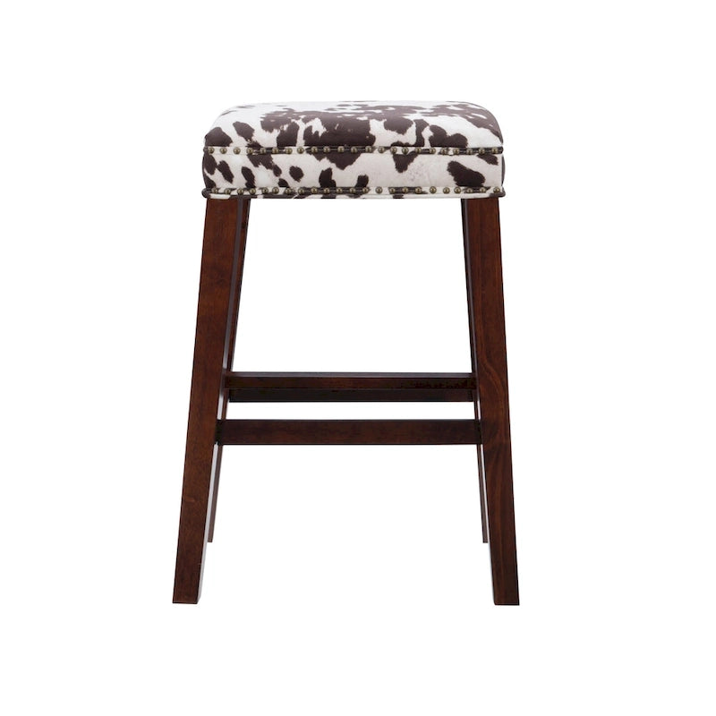 Brown Cow Print Bar Stool - Walnut Rubberwood Base