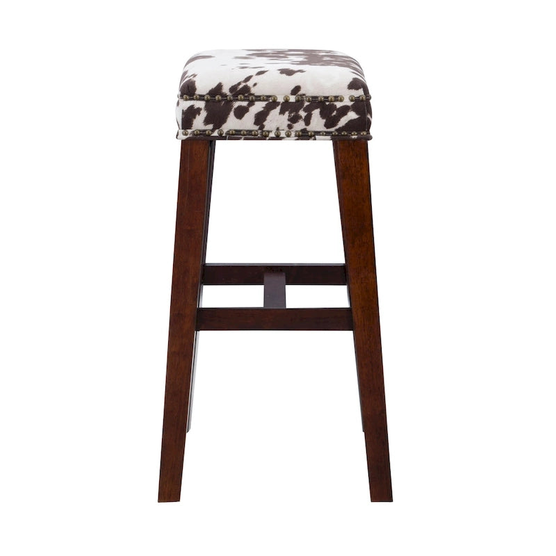Brown Cow Print Bar Stool - Walnut Rubberwood Base