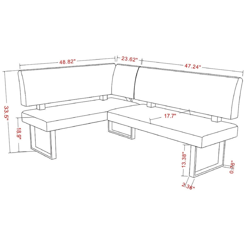 Dark Grey Reversible Dining Nook - 48.81 x 71.25 x 33.46