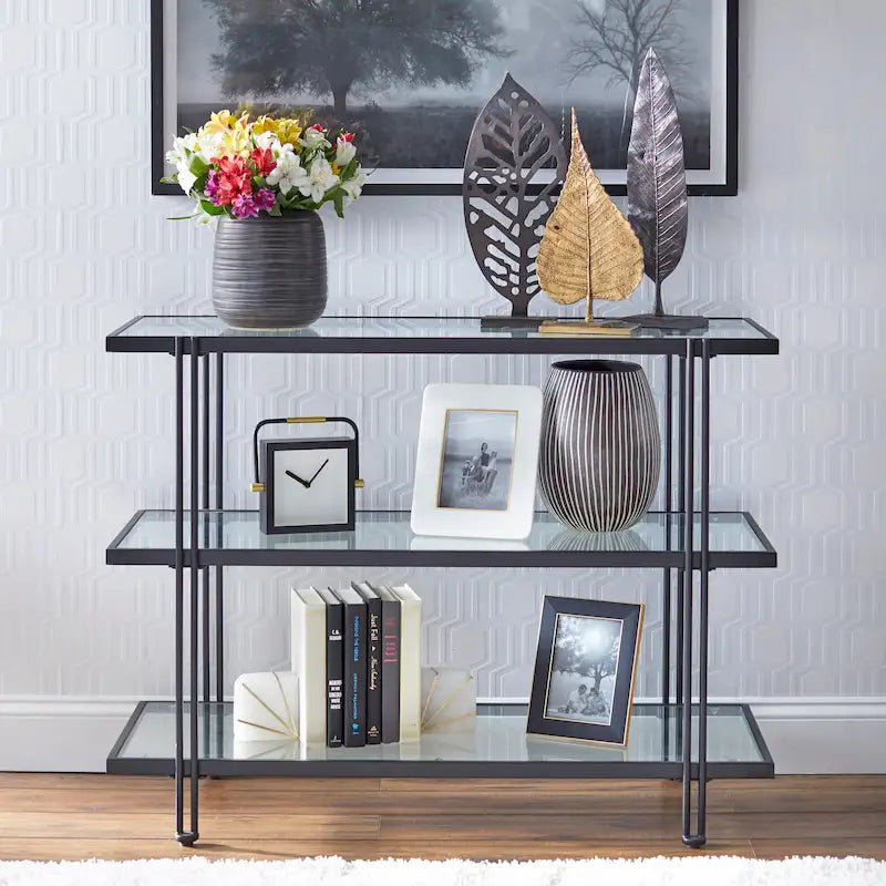 Metal and Glass 3-Tier Sofa Table