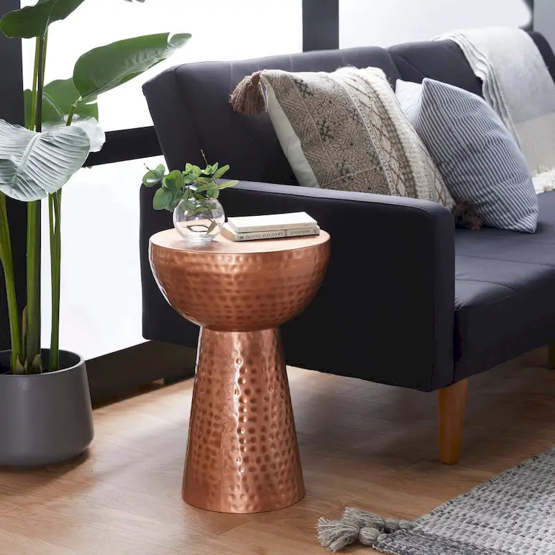 Handmade Hammered Metal Accent Table - Bronze or Copper