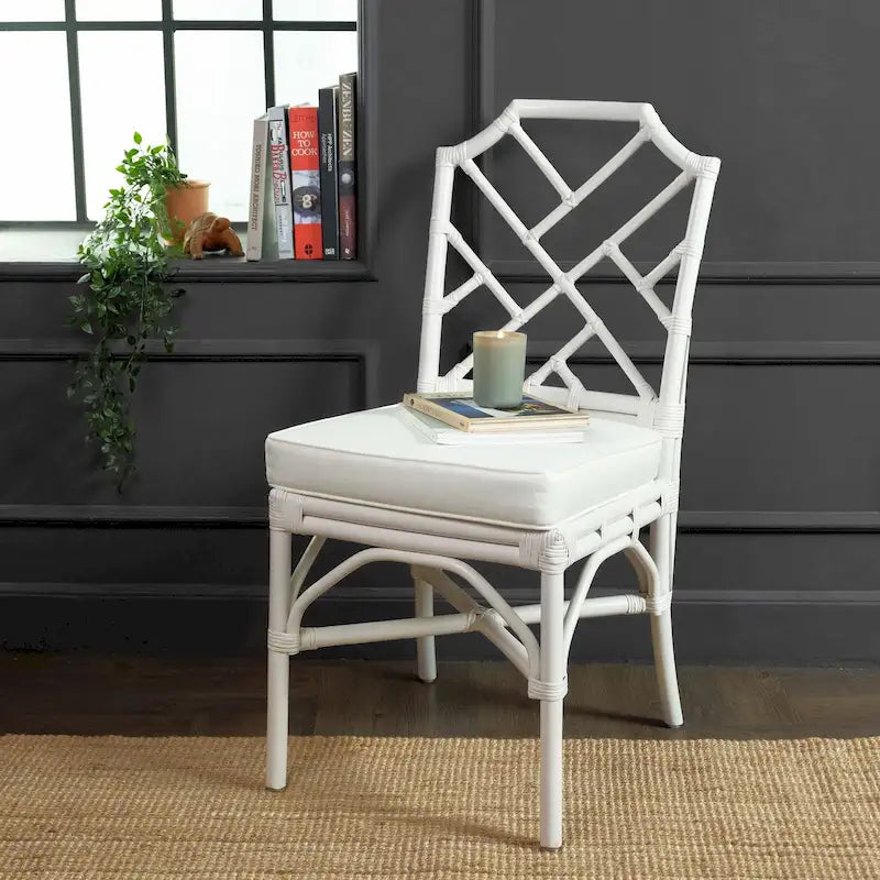 Rattan Dining Side Chair Chinese Chippendale Style - Set of 2